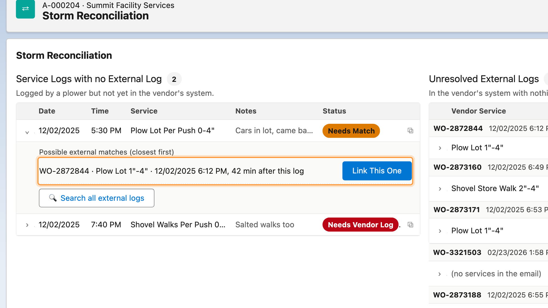A suggested match ready to link with one click